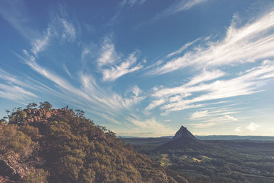 Panoramic view of landscape and mountains against sky