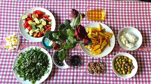 High angle view of food on table