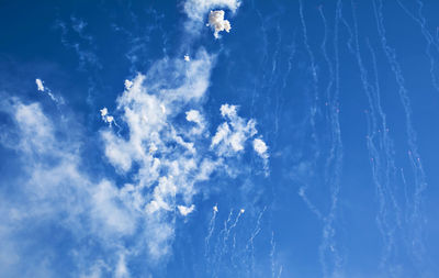 Low angle view of water against blue sky