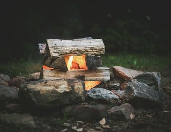 Wood burning at night