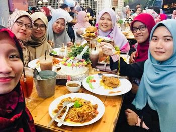 High angle view of people in restaurant