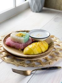 Close-up of food in plate on table