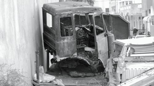 Close-up of damaged truck