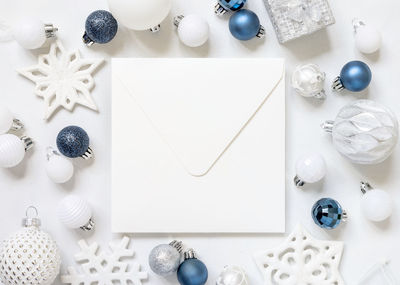 High angle view of christmas decoration on table