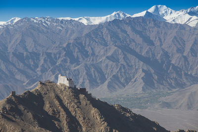 Scenic view of snowcapped mountains against sky