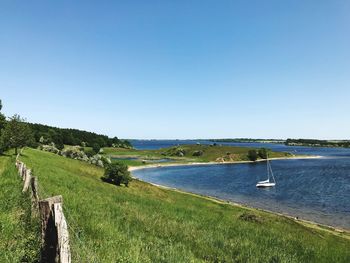 Scenic view of land against clear sky