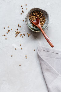 High angle view of bread in bowl on table