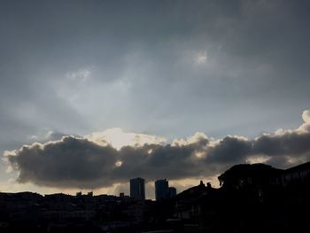 View of cityscape against cloudy sky