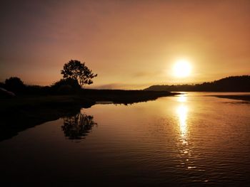 Scenic view of lake against sky during sunset