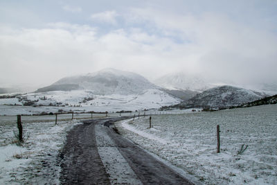 Scenic view of snowcapped mountains against sky