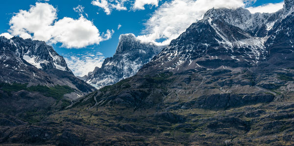 Scenic view of snowcapped mountains against sky