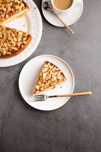 High angle view of breakfast served on table