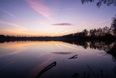 Scenic view of lake against sky during sunset