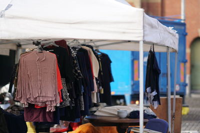 Clothes hanging at market