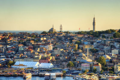 High angle view of buildings in city