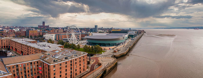 Aerial view of the liverpool skyline in united kingdom