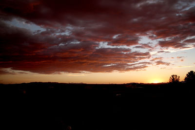 Silhouette of landscape against cloudy sky