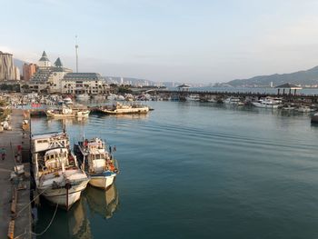 High angle view of boats in sea