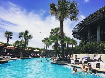 Swimming pool against blue sky