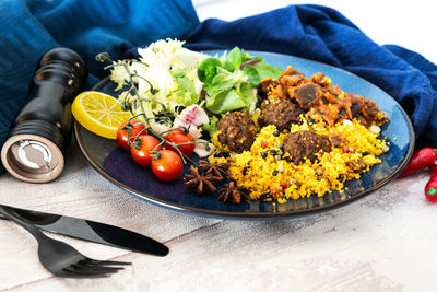 Close-up of food in plate on table