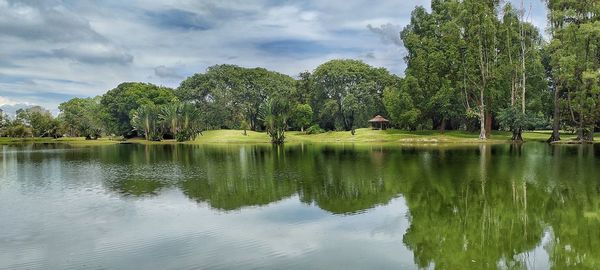 Scenic view of lake against sky