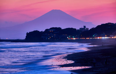 Scenic view of sea against sky at sunset