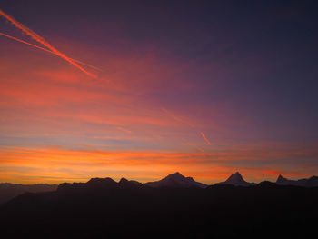 Scenic view of mountains against sky during sunset