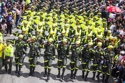 High angle view of crowd standing on street