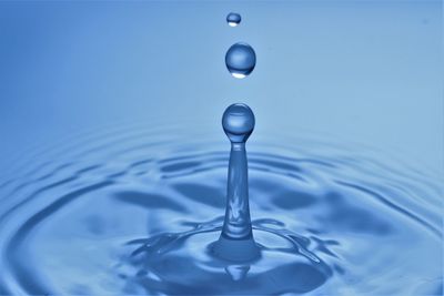 Close-up of drop falling on water