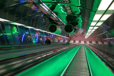 Interior of illuminated subway