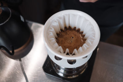 High angle view of coffee on table