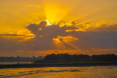 The sunrise over glagah beach, kulonprogo, indonesia. nature long exposure photography.