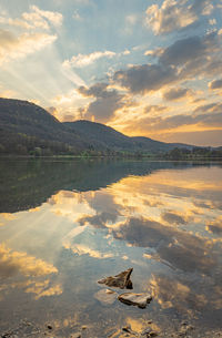 Scenic view of lake against sky during sunset