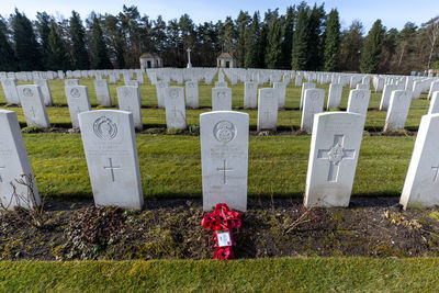 View of cemetery on field