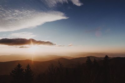 Scenic view of silhouette mountains against sky at sunset