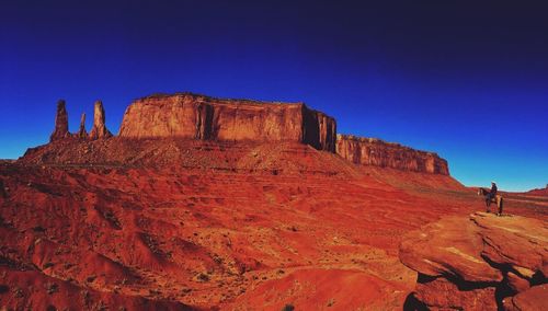 Low angle view of rock formations against blue sky