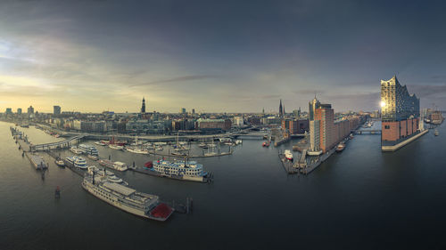 High angle view of city at waterfront