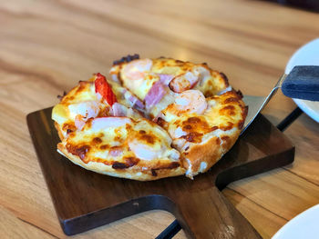 High angle view of pizza on table