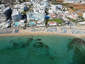 Aerial view of beach against down