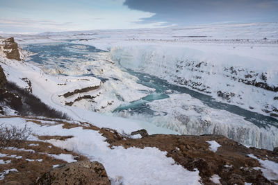 Frozen gullfoss, winter in iceland, europe