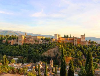 Panoramic view of buildings in city against sky