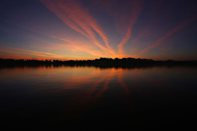 Scenic view of lake against sky during sunset