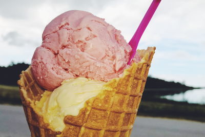 Close-up of fresh ice cream cone
