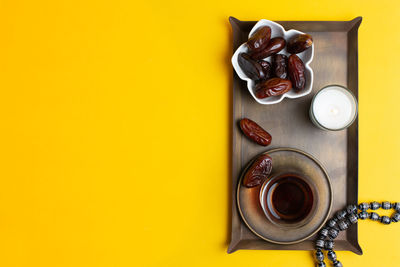 High angle view of tea on table