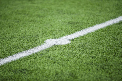 High angle view of soccer field