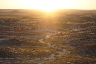 High angle view of desert during sunset