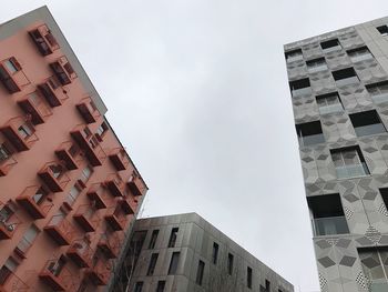 Low angle view of buildings in city against sky