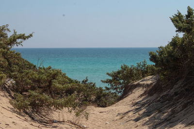 Scenic view of sea against clear sky