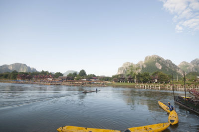 Scenic view of lake against clear sky