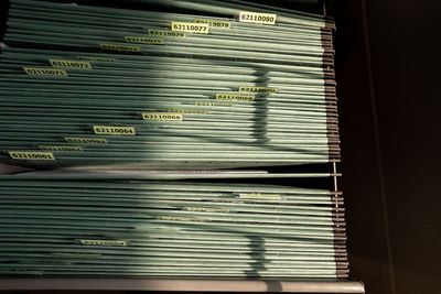 Close-up of books on shelf